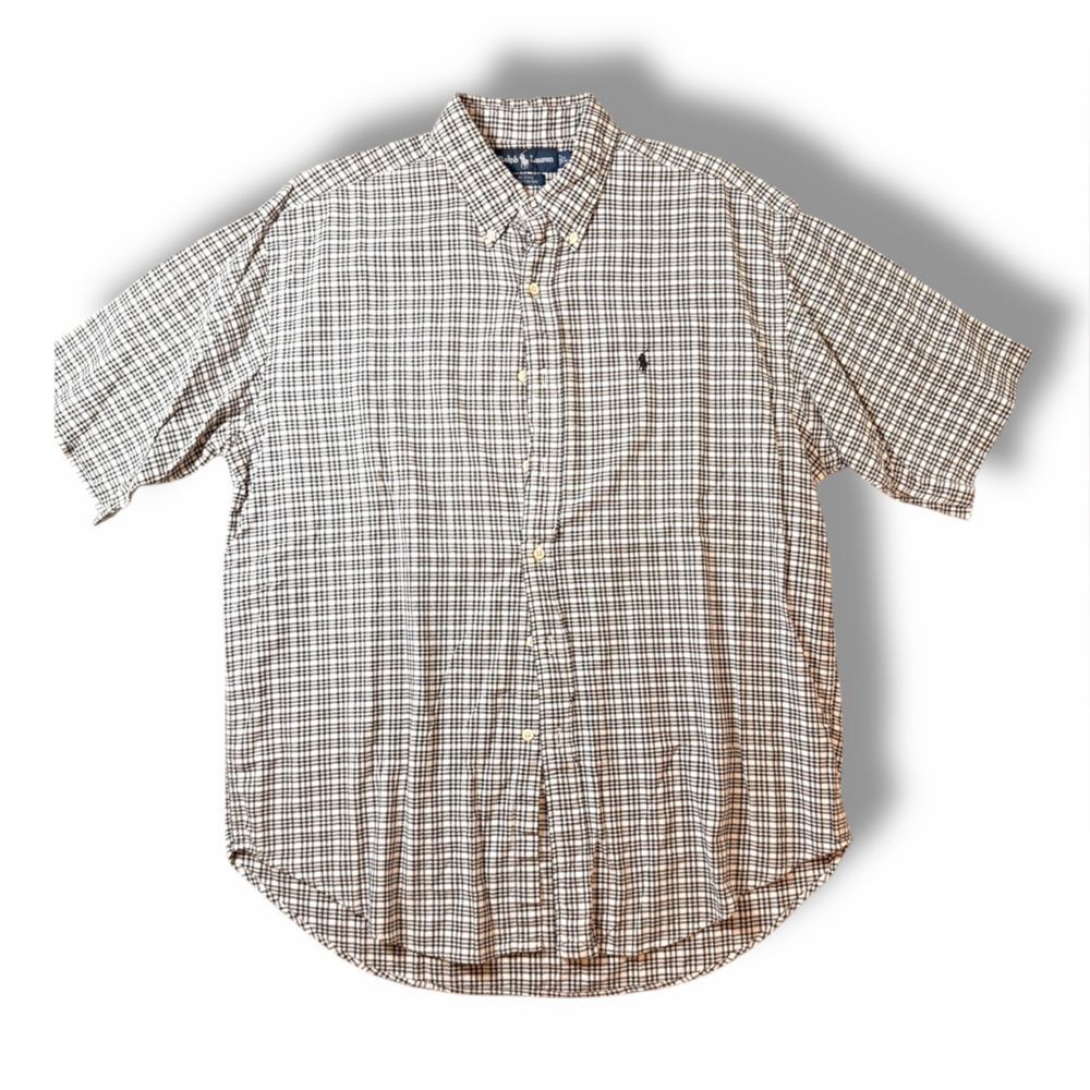 Ralph Lauren Blaire Cotton Shirt Black/White Plaid Short Sleeve Preppy Top Sz L - Picture 1 of 7